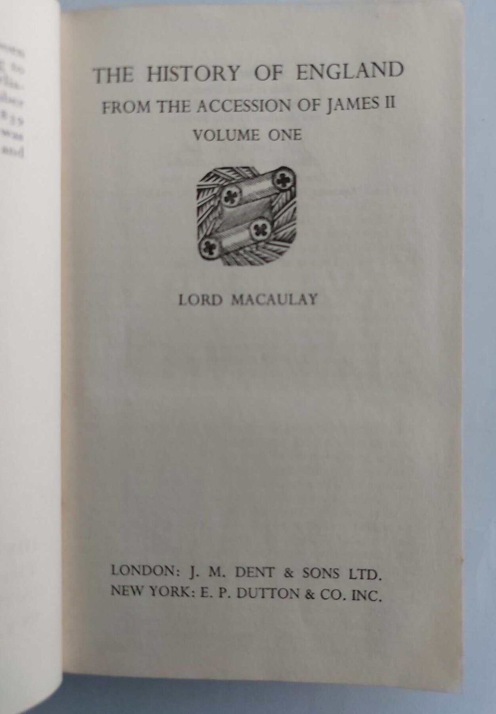 The History Of England, Volume 1. Everyman's Library No. 34