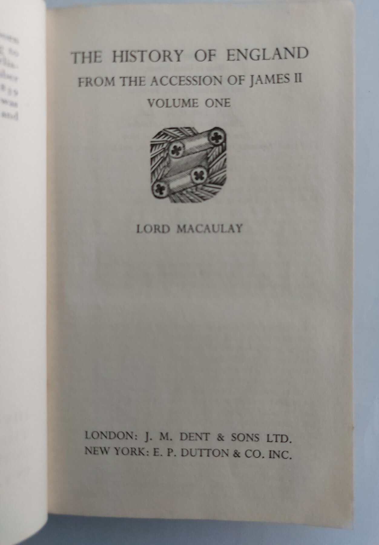 The History Of England, Volume 1. Everyman's Library No. 34